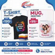 T Shirt printing Rs. 150/- | Mug Printing Rs. 99/- | Call Now Creat